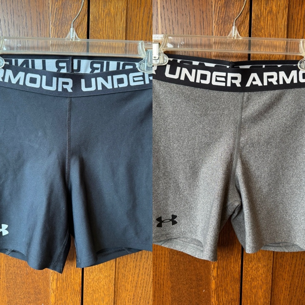 Under Armour Women’s 5” Middy Shorts - 2 pairs black and gray